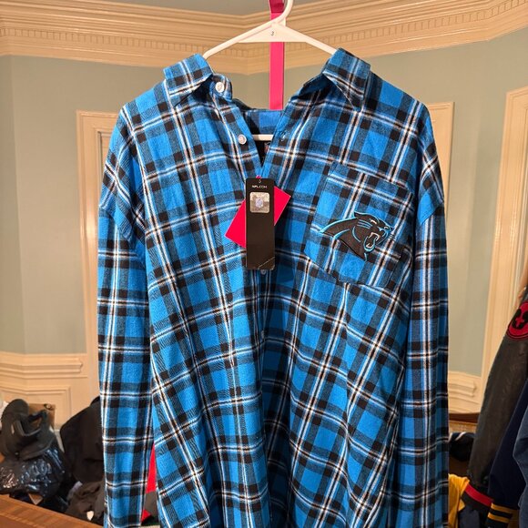 Nfl Carolina Panthers Foco Plaid Long Sleeve Button Up Shirt - NWT - Picture 1 of 3